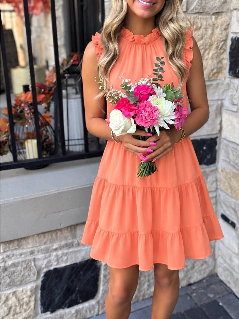 Lilly Pulitzer Coral Ruffle Mini Dress. XS
